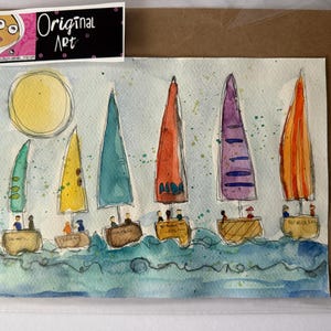 Art - watercolor art - Original watercolor painting - The boat racing event -  7x10 unframed