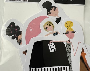 Stickers - Piano Girl  Stickers - set of 6 stickers