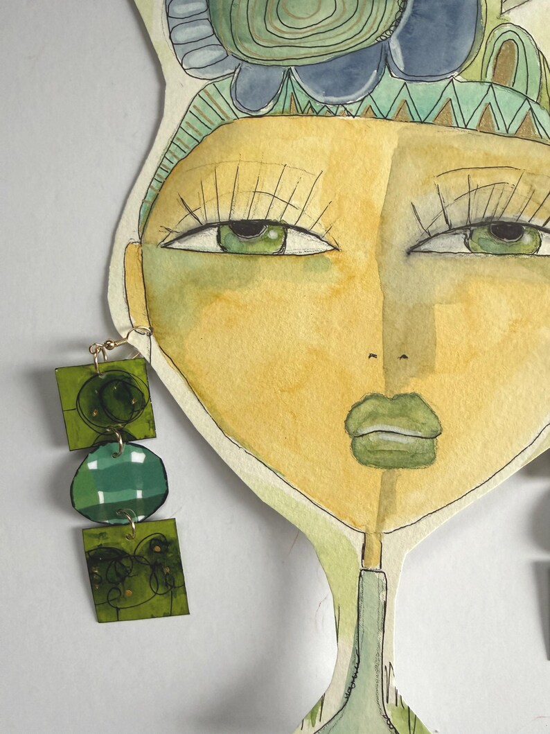 Abstract Paper Earrings on Art – Watercolor & Ink - 3 Inches in Length ...