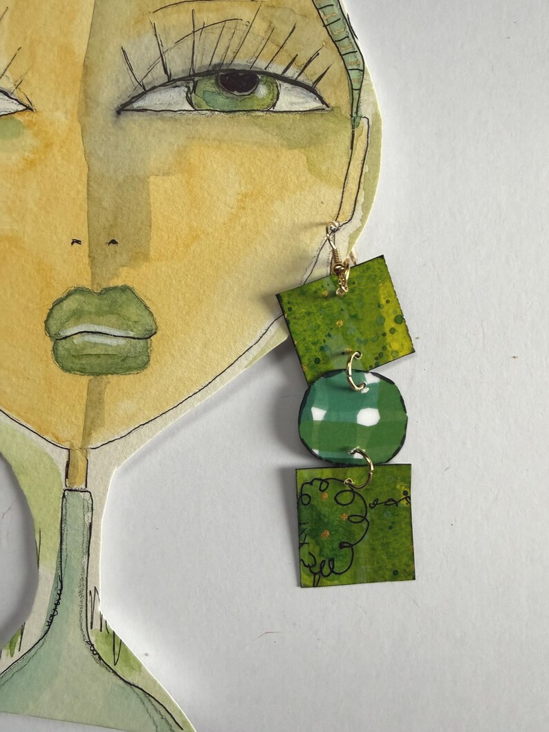 Abstract Paper Earrings on Art – Watercolor & Ink - 3 Inches in Length ...