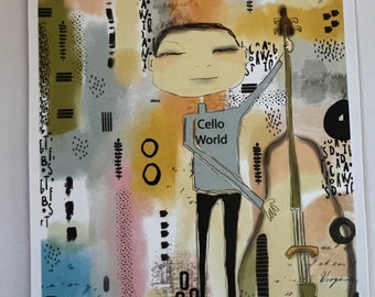 Magnet - Cello World. - Art Magnet - Fun art for your fridge or magnetic board.