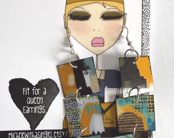 Abstract Paper   Earrings: Lightweight Art Jewelry, 2.75 inches- laminated