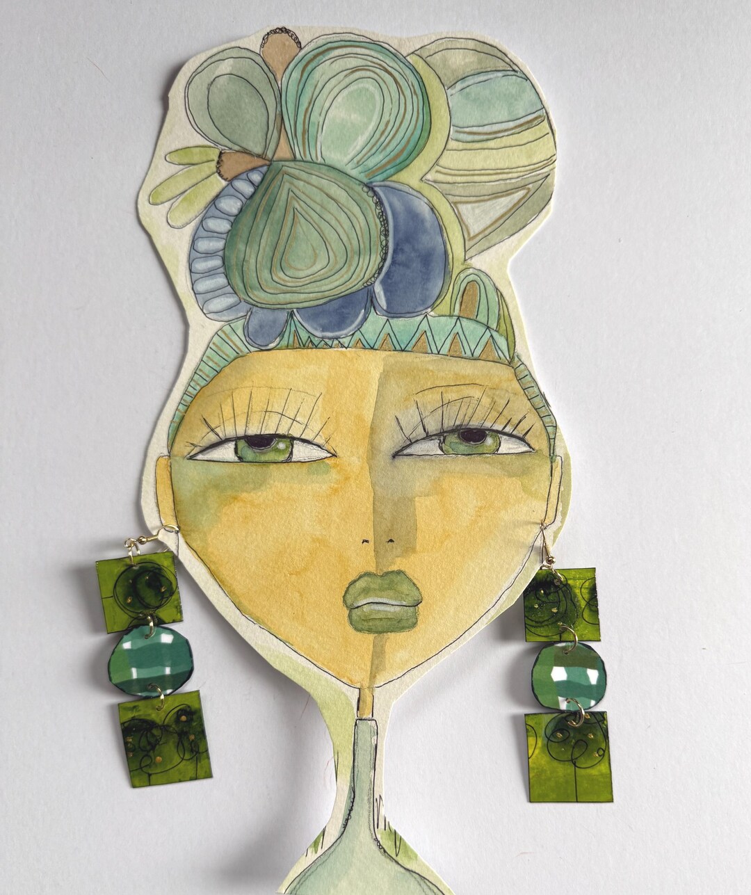 Abstract Paper Earrings on Art – Watercolor & Ink - 3 Inches in Length ...