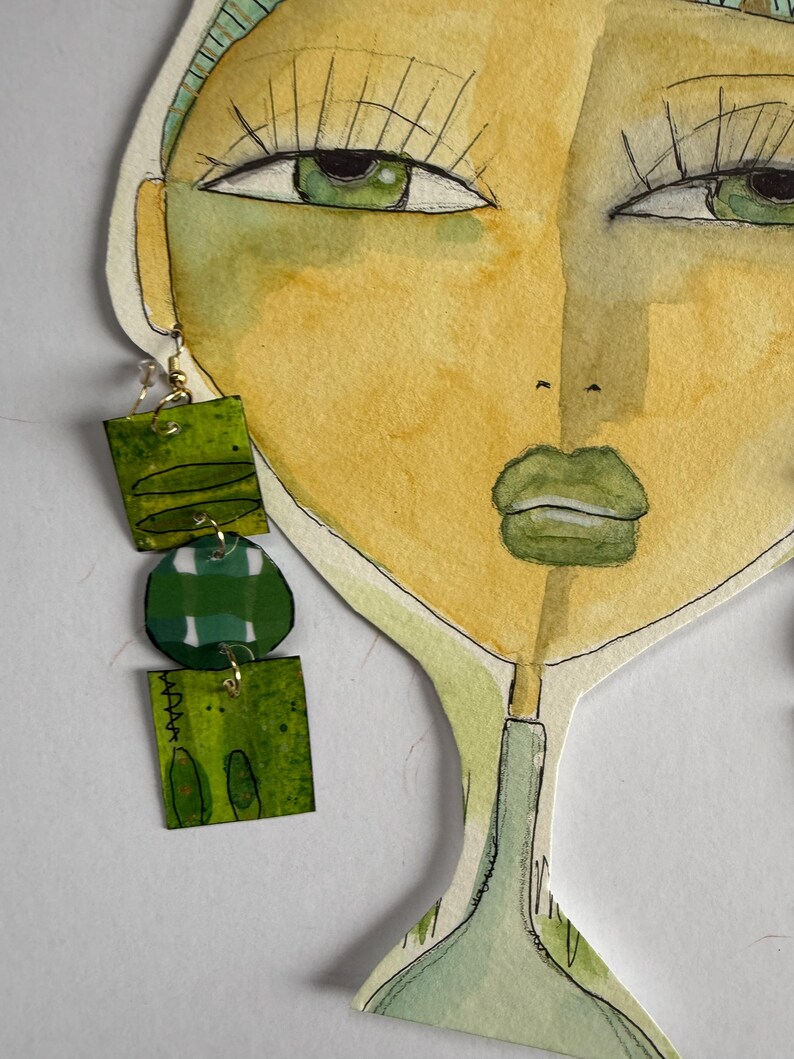Abstract Paper Earrings on Art – Watercolor & Ink - 3 Inches in Length ...