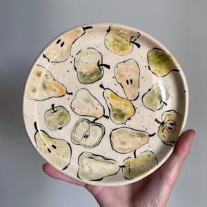 Plato de cerámica con pintura de pera, plato de postre de cerámica pintado a mano, plato para servir