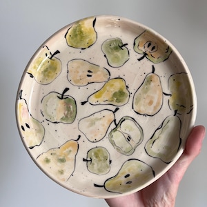Birnen Teller, Handbemalte Keramik Salat Teller, Einzigartige Gemüse Schüssel, Küchen Dekor, Lebensmittel Sicher Steinzeug, Dessert Teller