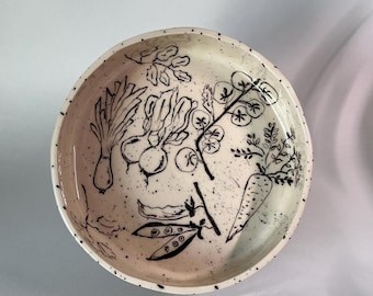 Cuenco grande de cerámica pintado a mano con arte vegetal, plato para servir de cerámica hecho a mano