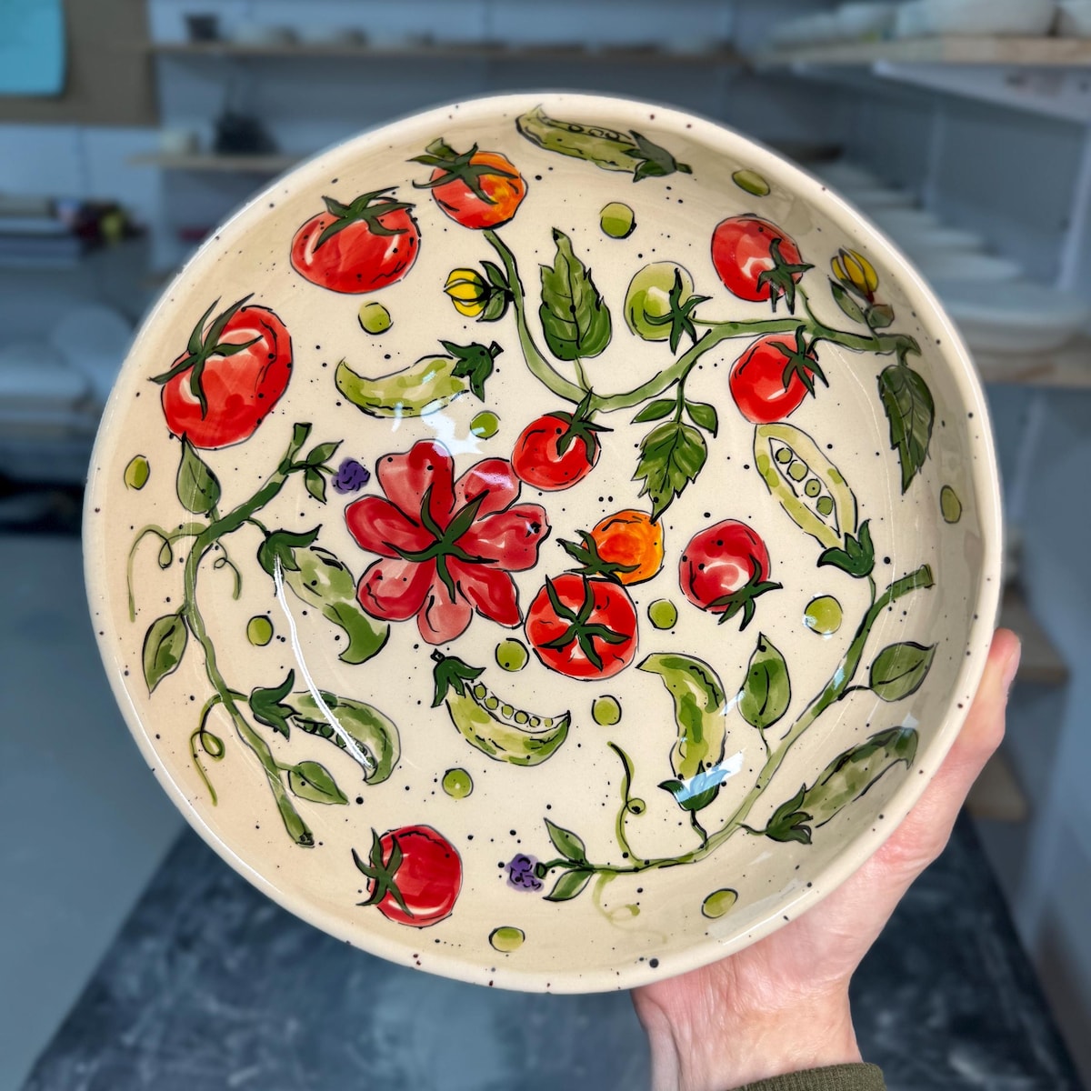 Tomato Peas Salad Plate Set, Hand Painted Floral Stoneware Bowl, Ceramic Food Lover Gift, Handcrafted Serving Dish - Etsy