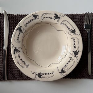 Handpainted plate with peace print, handmade dinner plate, brown mat, pottery gift