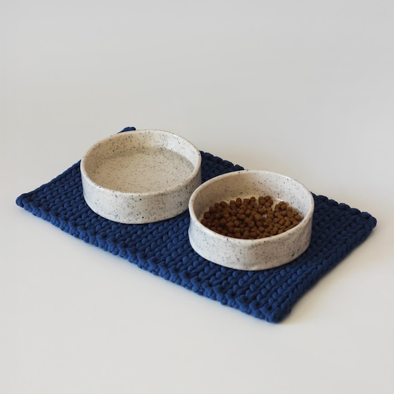Ceramic pet bowl with black speckled glaze, handmade dog feeder, cat dish gift