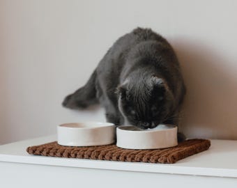 Ceramic pet bowl, modern handmade dog dish, clear glaze minimalist feeder