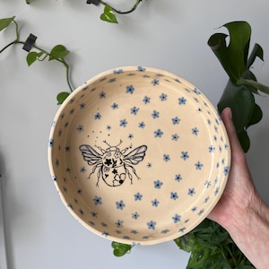 Nature Inspired Kitchen Gift, Large Ceramic Bowl Deep Veggie Lovers Gift, Hand Painted Ceramic Serving Dish, Handmade Stoneware Fruit Bowl