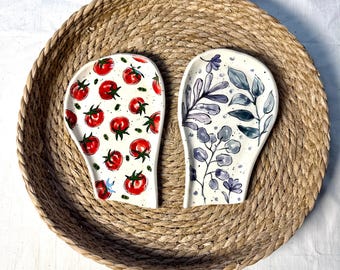 Reposacucharas de cerámica hecho a mano, portautensilios pintado a mano, decoración de cocina, portacucharas