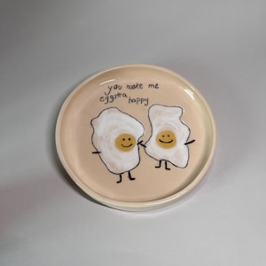 Farmhouse Kitchen Decor, Handcrafted Ceramic Unique Tableware, Handmade Ceramic Dish with Fried Eggs, Funny Hand Painted Stoneware Gift