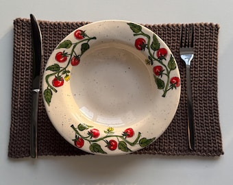 Plato de cerámica pintado a mano con diseño de tomate, vajilla rústica, decoración de mesa navideña