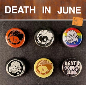 6 x Death In Juni # 1 Buttons (25 mm, 1 Zoll) Pins