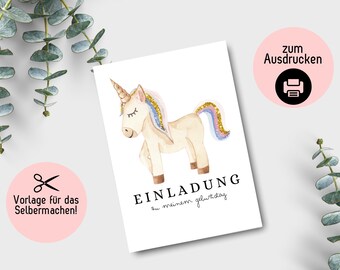 Unicorn birthday party invitations, children's birthday invitations, DIY invitation templates for crafting your own party