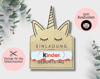 Print template birthday invitation unicorn, invitation card children's birthday, template to print, PDF children's birthday invitation