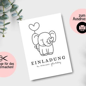 Uitnodigingskaarten voor kinderverjaardagen, uitnodigingen voor kinderverjaardagen, uitnodigingskaarten knutselen, DIY-sjabloon om zelf een olifant te ontwerpen