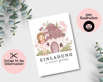 Invitation cards fairies forest children's birthday, invitations for children's birthday, invitation cards craft, DIY template to design yourself