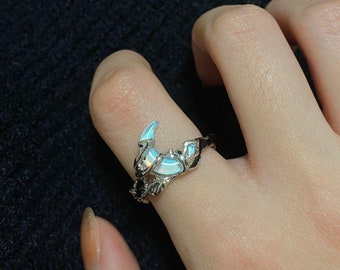 Handmade Silver Moon Ring: Melted Metal Thorns, Statement Jewelry