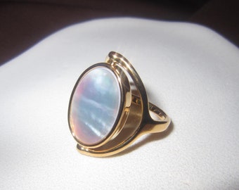Abalone Shell Ring: 18K Gold Rotatable Mother of Pearl Statement Jewelry