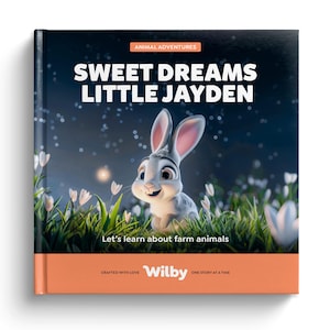 Personalized Children's Book, Farm Animals Bed Time Story, Personalised Gift For Kids, Customized Baby Birthday Present, Custom Rabbit Cover