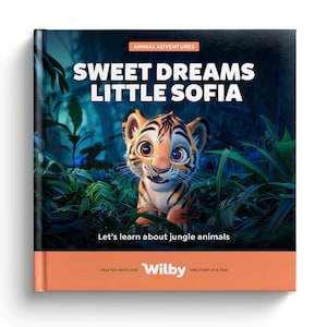 Personalized Children's Book, Jungle Animal Bed Time Story, Personalised Gift For Kids, Customized Baby Birthday Present Custom Tiger Cover