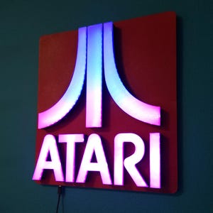 Custom Atari LED Light Sign – Upgraded WLED ESP32 Programmable Lightbox – Retro Gaming Wall Decor