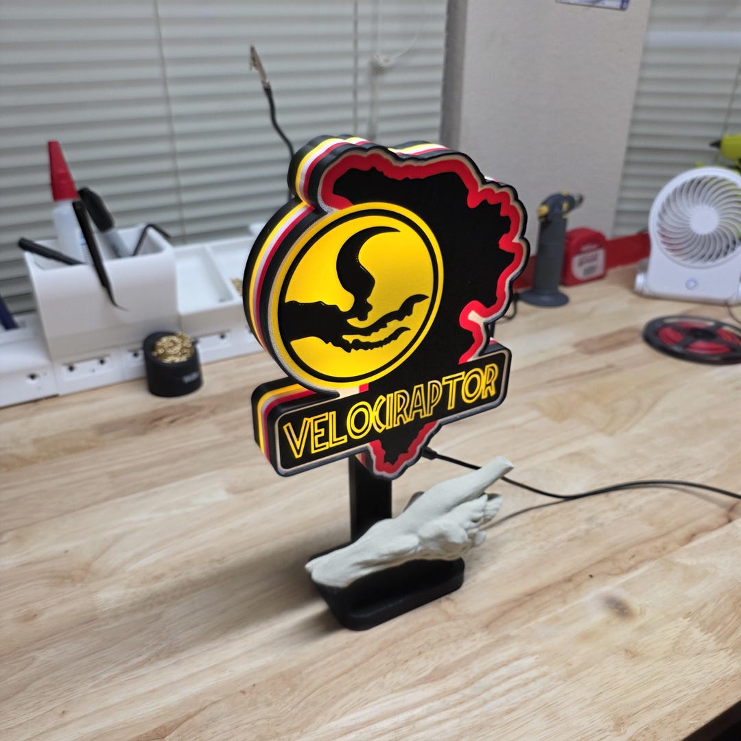 Raptor Pen Sign With Resonating Chamber Base - Jurassic Park - Etsy