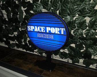 Space Port Arcade LED Light | Retro Arcade Sign | Classic Gaming Room Decor | 3D Printed Lightbox | Nostalgic Gamer Gift
