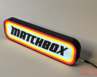 Matchbox LED Light Sign – Retro Logo Desk Light, USB Powered Wall or Shelf Display, Collector Decor