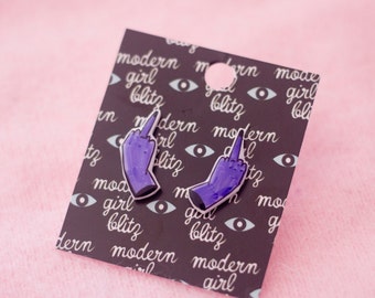 Little Middle Finger Resin Coated Earrings in Purple