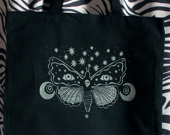 Glow in the Dark Death Moth / Witchy Tote Bag