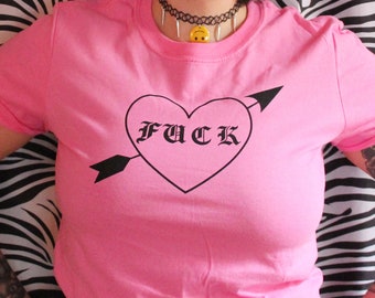 F*ck Cupid Tee / Unisex Punk Goth T-shirt in Pink