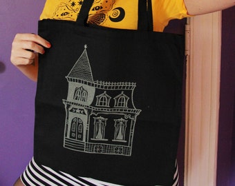 Glow in the Dark Haunted House/ Witchy Tote Bag