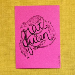 Screen Printed Rat Queen 5 x 7 Art Print in Pink