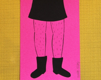 Screen Printed Hairy Legs 5 x 7 Art Print in Pink