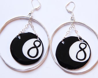 Lucky 8 Ball Hoop Resin Coated Earrings
