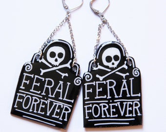 Gravestone Feral Forever Resin Coated Earrings / Witchy Goth Earrings