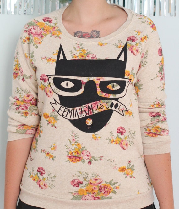 Items similar to SALE Cool Cat Floral Sweatshirt Size S,M,L on Etsy