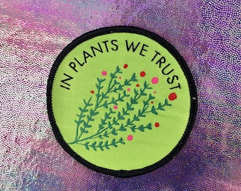 In Plants We Trust Iron-on Woven Patch / Green Witch Patch