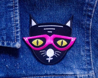 Cool Cat Velveteen Iron-on Embroidered Patch