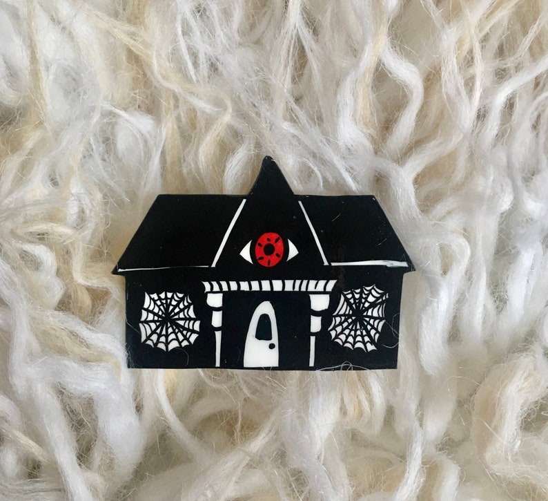 All Seeing Spiderweb House Resin Coated Brooch image 1