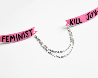 Feminist Killjoy Sweater Brooch Set w/ Chain / Feminist Riot Grrrl Pin