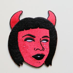 Devil Grrrl Iron-on Embroidered Patch / Goth Occult Patch image 1