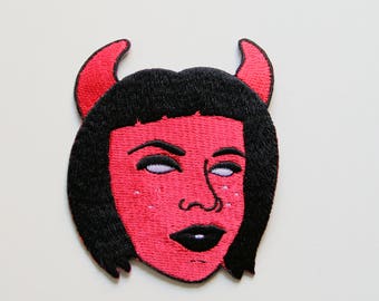 Devil Grrrl Iron-on Embroidered Patch / Goth Occult Patch