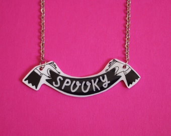 Spooky Banner Resin Coated Necklace