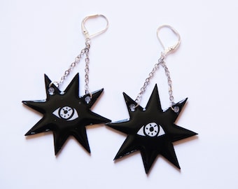 All Seeing Star Resin Coated Earrings / Witchy Spooky Celestial Earrings