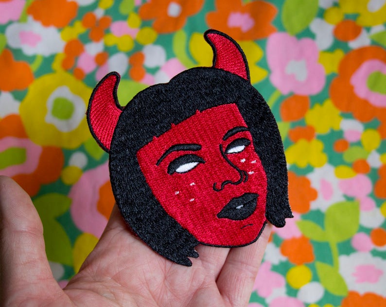 Devil Grrrl Iron-on Embroidered Patch / Goth Occult Patch image 3